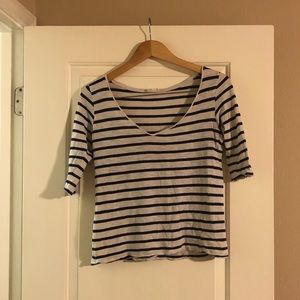 Zara navy blue and white striped top